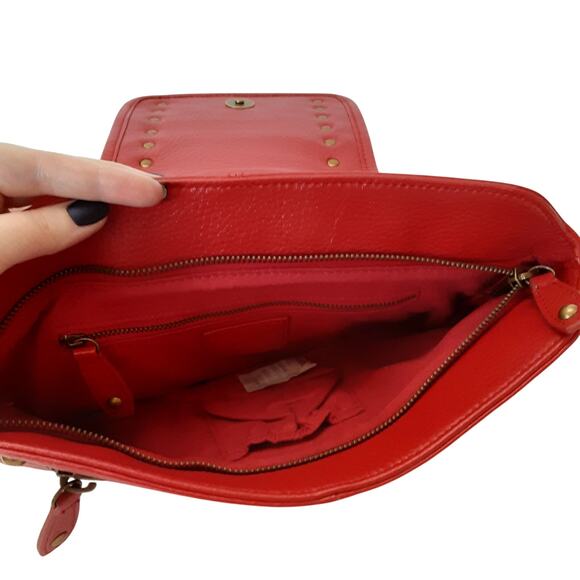 RomyGold Red Genuine Leather Metal Flap Clutch Bag Zip Closure Evening Bag - Picture 4 of 10